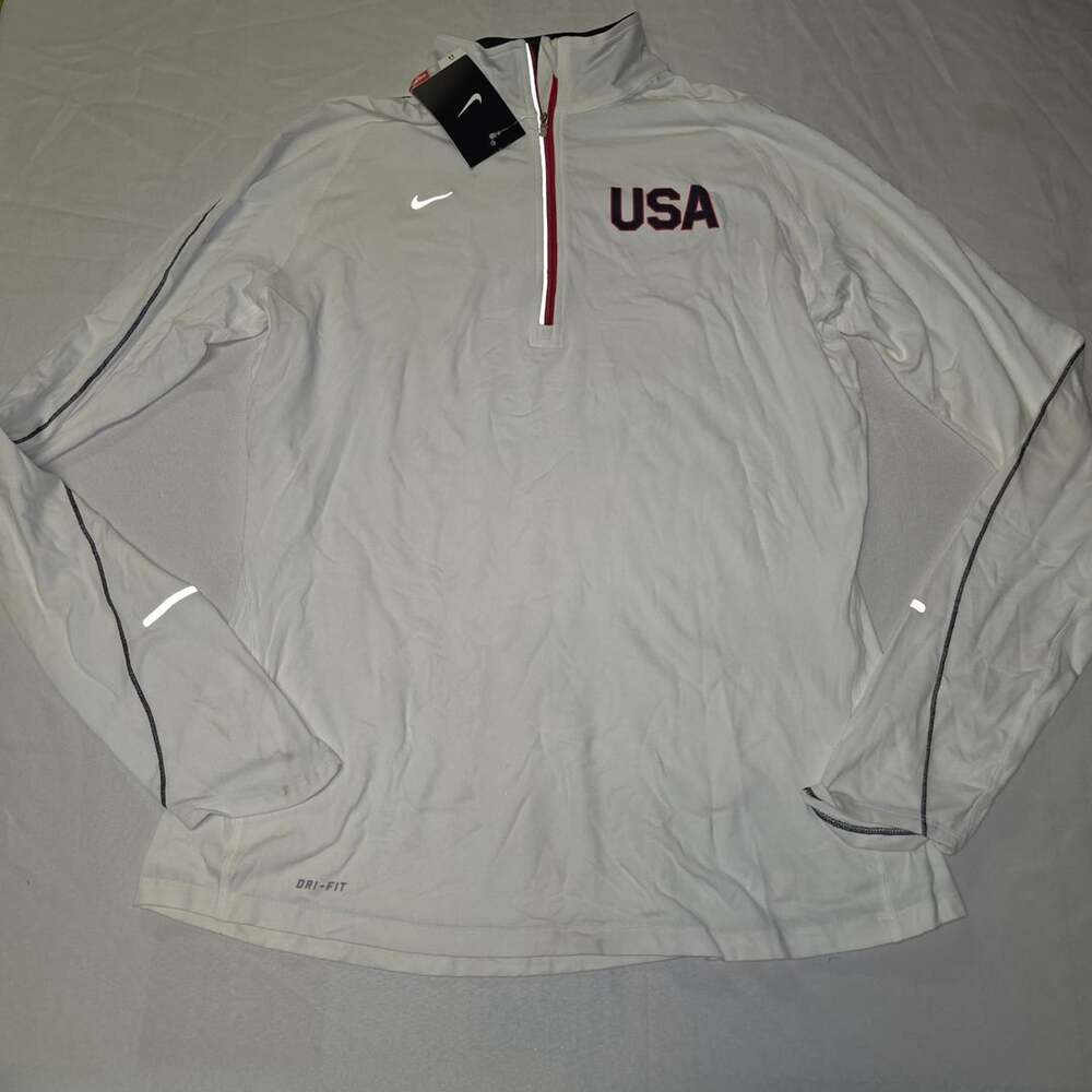 Nike Team USA Dri-Fit White Quarter Zip Pullover Large New